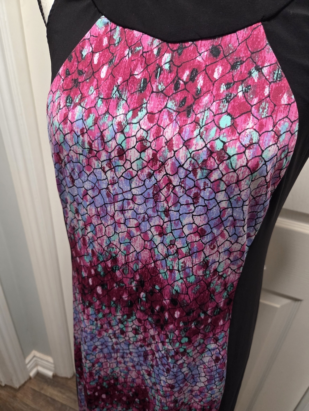 Floor Length Halter Dress with Mermaid Mosaic Eyecatching Front Panel - Picture 3 of 11
